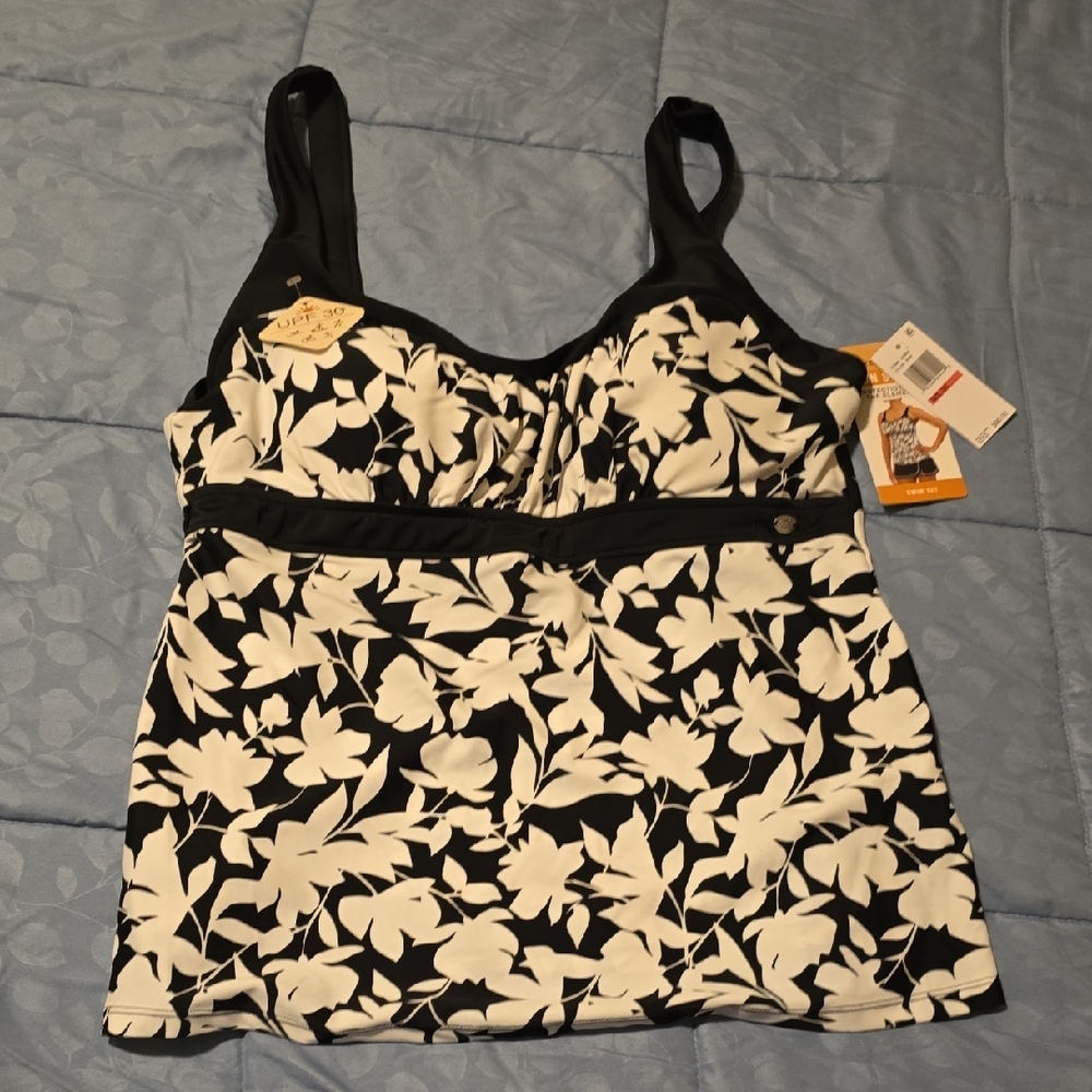 ZeroXposur Black and White Floral Tankini Camisole - Top Only